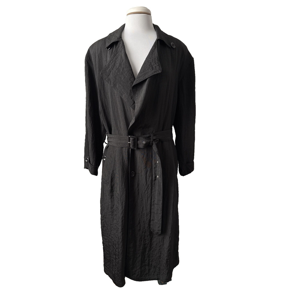 Ann Tjian Kenar Womens‎ S Black Satin Crinkle Oversized Trench Jacket Business